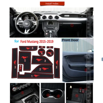 Anti-Slip Gummi Gate Slot Cup Mat for Ford Mustang 2016 2017 2018 2019 6th Gen S550 EcoBoost Eksport GT Døren Groove Mat