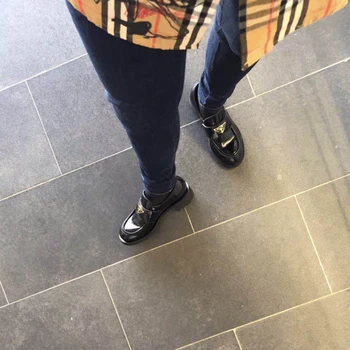 VALLU 2020 kvinder læder én pedal doven Britisk stil platform sko sort læder sko