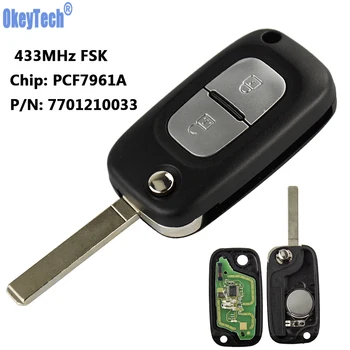 OkeyTech Fjern Flip Nøgle Med 2 Knapper 433MHz PCF7961A Chip For Renault Clio III Kangoo Master Modus Twingo varenummer 7701210033
