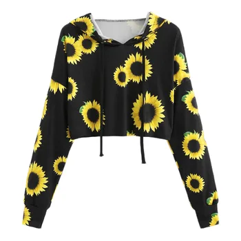 KANCOOLD stilfulde hættetrøjer til kvinder gotiske casual sweatshirt med Lange Ærmer Solsikke Udskrivning Hætte Bluse Toppe PAUGH1
