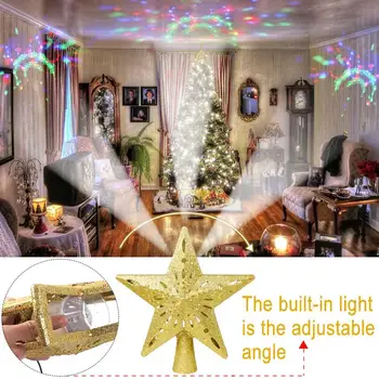 OurWarm 3D-Glitter-Stjernede LED juletræ Topper med Indbygget Roterende Hvide Snefnug Projektor Laser juletræ Ornament