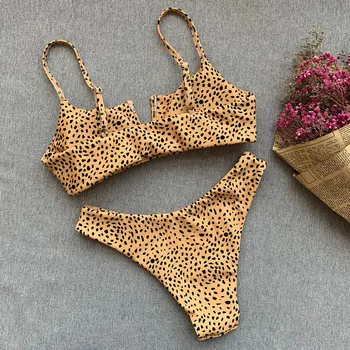 Nye 2019 Polka dot Bøjle Bikini kvinder med Høje Ben cut badetøj kvindelige Ribbet badedragt Brazilian Bikini sæt Sexet badedragt