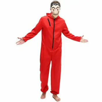 Mode Salvador Dali La Casa De Papel Penge Heist Red Jumpsuit, Maske Cosplay Kostume Halloween Festival Solid-Jumpsuit