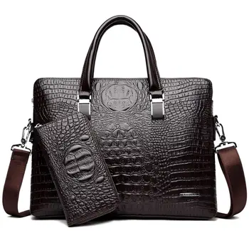 Mænd Business Håndtaske tværsnit Krokodille Mønster Casual Taske PU Læder Messenger Bag Til Mænd