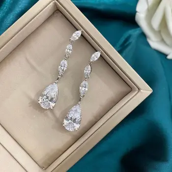 Luksus White Diamond Heart Øreringe Til Kvinder, Bryllup, Engagement Kvindelige Øreringe Smykker S925 Sterling Sølv Øreringe