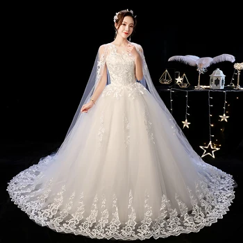 LAMYA Elelgant Domstol Tog Lace Wedding Dress Nye Prinsesse Vintage Bride Kjole Plus Szie Vestidos De Casamento Gøre Trem Da Corte