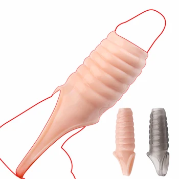 Tråd Penis Ring Extender Genanvendelige Udvidelsen Kondomer Silikone Dildo Forøg Forsinkelse Sædafgang Cock Ærme Sex Legetøj til Mænd