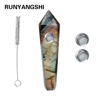 Runyangshi 1stk naturlig kvarts krystal ryger pibe labradorit tryllestave reiki healing gaver engrospris