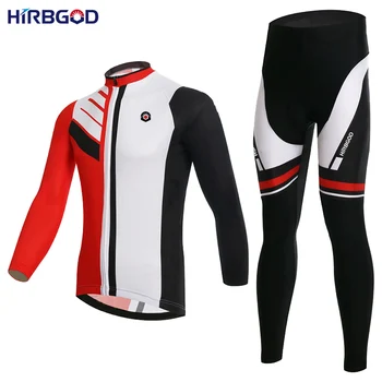 HIRBGOD mænds lange ærmer cyklen passer rød sort hvid stribet maillot trøje + bukser dh mtb bære cykling sæt,NM495