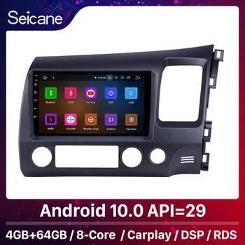 Seicane 4+64GB Android 10.0 Bil Radio 9 tommer for 2006-2011 Honda Civic RHD GPS-HD Carplay støtte OBD2 Bagudrettet kamera wifi