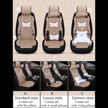 Tegnefilm sædebetræk søde hamster pladser pude sæt hør stof klud auto sæde dækker universal fire sæsoner bil tilbehør