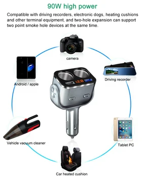 QC3.0+ 2.4 Dual USB-Porte Bilens Cigarettænder Splitter Stik Adapter LED Spænding Skærm Auto Bil Oplader USB-Stik Converter