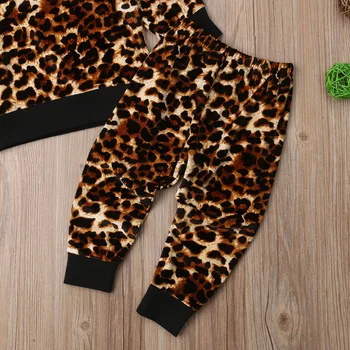 Nye Arrivels Toddler Børn Leopard Tøj Sæt Baby Piger Velour Top Sweatshirt Bukser Tøj Tøj