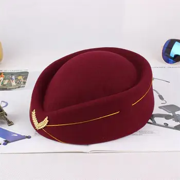 2020 Kvinder Air Stewardesse Hat Uldne Stewardesse Hat Stewardesse Cap for Cosplay Kostume Musikalske Performance - Størrelse M(Rød)