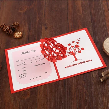 (20 stykker/masse) 3D Pop Op Brud Og Brudgom Wedding Invitation-Kort, Vintage Red Heart Ægteskab Invitationer Med Kuvert IC106