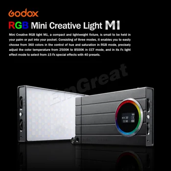 Godox M1 RGB Led Video Lys 2500K-8500K Fuld Farve på Kamera Lys med Musik, Mode Effekter Lomme Størrelse & Genopladeligt Batteri