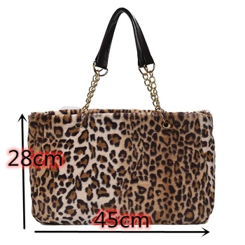Faux fur stor kapacitet leopard crossbody taske kvinder 2019 vinter plys skulder Messenger taske damer varm håndtaske pige Christma