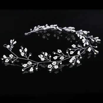FORSEVEN Sølv Farve Pearl Perler Hovedbøjle Tiara Brude Medaljon Hovedklæde Krystal Smykker Kvinder Bryllup Crown-Hår Tilbehør