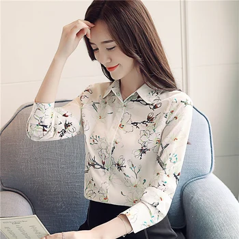 Koreansk Mode Kvinde, Chiffon Blouse Shirts Elegante Kvinder Blomstret Bluse Shirt Plus Size Kvinder Shirts Dame Toppe og Bluser Toppe