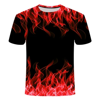 2020 ny 3d-t-shirt Sort t-stykkerne, Casual Top Camiseta Streatwear Korte Ærmer Klud Blå Rød Flammende sommer skjorte kortærmet t-shirt