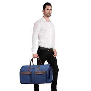Garment Bag Mand sportstaske Ekstra Store for Business-Passer til Taske Travel Pakke med Sko Lomme, SBS Lynlås Holdbart med rem Blå