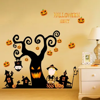 Sjove Halloween Wall Sticker Græskar Grimasse, Træ Decals Børnehave Børn Værelses Ferie Indretning Vægmaleri Selvklæbende Festival Plakat PVC