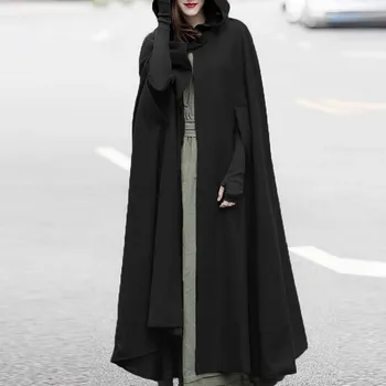 ZANZEA Efteråret Kappe Hooded Coat Kvinder Vintage Gotiske Cape Pels Poncho Victorianske Varm Længe Åbent Sy Jakker Plus Størrelse