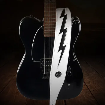 YUEKO sort hvid Høj kvalitet Leather Guitar Strap unikke Lyn Behageligt Akustisk El-Bas Rem Guitar Tilbehør