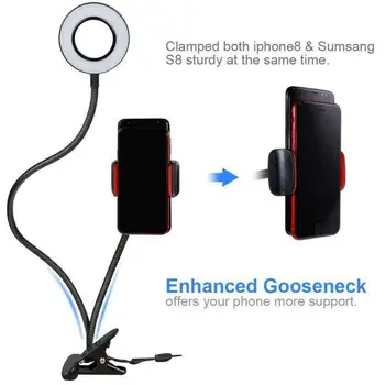 2 I 1 Fleksibel Lange Arm USB-Klip telefonholder Dual Selfie Flash Ring Lys Mobiltelefon Holder 24 LED-Kamera Til Live Stream