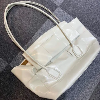 2020 luksus mærke fashion style taske til kvinder totes håndtaske koskind læder casual tote Hvid Knitting