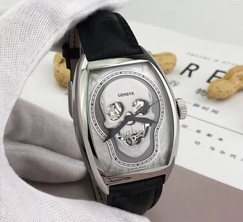 Skelet læder armbåndsur quartz tonneau ure Top luksus mærke Herre ur gave Designer reloj