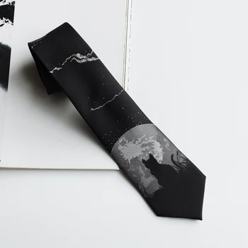 Gratis Forsendelse Nye Mandlige mænd ' s Oprindelige design trykt personlighed gave slips Kat og kigger op på stjernehimlen broderi uafgjort