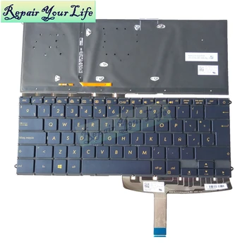 Baggrundslys laptop tastatur UX490 spansk for ASUS ZenBook 3 Deluxe-UX490 UX490CA UX490UA Spanien SP blå kb gule nøgler SN2561BL2