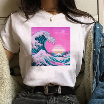 Sommeren Vaporwave Pige, Kvinder T-Shirt, Top Plus Size Store Bølge Æstetiske Tshirt Tegnefilm Grafiske Tees koreansk Stil Kvindelige T-shirt