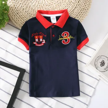Baby Boy polo Shirts Børn Drenge Bomuld Sport kortærmet Skjorte Broderet Badge Dreng Toppe Fashion Baby Boy Tøj 2-12 År
