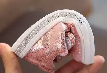 Pink Sneakers børn Spring 2019 Baby Children ' s Skate Sko Butterfly-knyttede Piger Sequined Casual Sko Guld Sølv