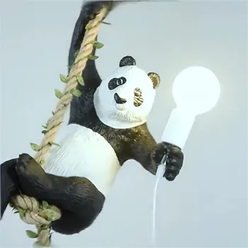 Monkey lampe Nordiske Panda Hængende Lampe Harpiks Dyr Hamp Reb hanglamp Pendel lampe til børneværelset