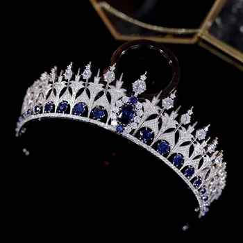 JaneVini Luksus Krystal Blå Cubic Zirconia Europæiske Brude-Kroner Tiaras Prinsesse Smykker, Hårbånd Kvinder Prom Hår Tilbehør