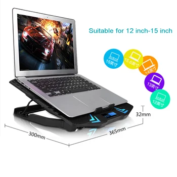Nye 12-15.6 tommer Laptop Cooling Pad Laptop Cooler USB Blæser med 6 Ventilatorer LED Lys Notebook Stå Stille for bærbar computer