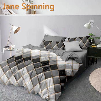 Jane Spinning Grå Dynebetræk Talsmanden Sengetøj Dronning Kingsize-Seng, Dække Geometriske QQ88#