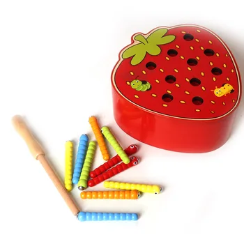 Baby 3D Træ-Puslespil Legetøj Montessori Tidlig Pædagogisk Træ Toy Fange Ormen Spil for Børn Farve Magnetisk Jordbær Apple