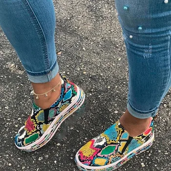 Sko INS HOT Farverig Slange Trykt Vulkaniseret Loafers Kvindelige Sneakers Mode 2020 Kvinder Sko