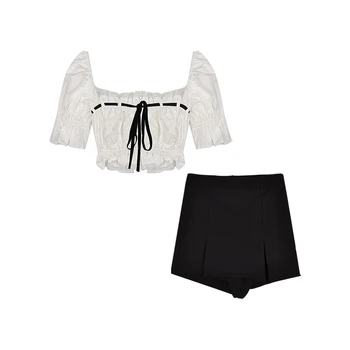 Søde Sæt til Piger Sommeren 2020 Chic Mode Shorts Nederdel Lace Tops Søde Kvinder, To-delt Outfits 2 delt Sæt Sort Hvid