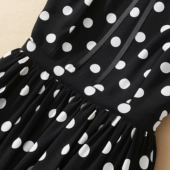 Landingsbanen Sommeren Nye Kvinders Patchwork Krave Polka Dot Print Mode Part Klassisk Elegant Casual Chic Midi-Ball Gown Dress