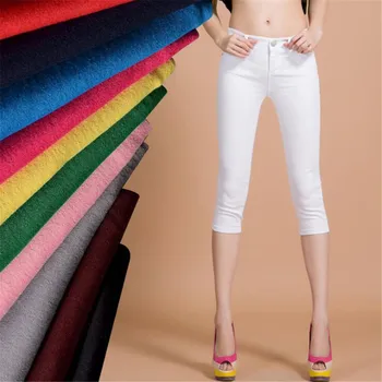 Hele bomuld farve Elastisk kraft Beskåret Bukser Blyant bukser med høj talje jeans kvinde tynde kvinder jeans mujer jean plus størrelse