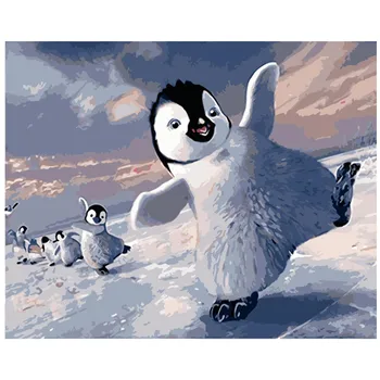 Maleri Af Numre DIY Dropshipping 40x50 60x75cm Søde ice pingvin koloni Dyr Lærred Bryllup Dekoration Kunst billedet Gave