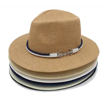 Kvinder Mænd Halm solhat Med Bred Skygge Panama Hat Til Stranden Båd Sun Hat Med Sløjfeknude Størrelse 56-58CM