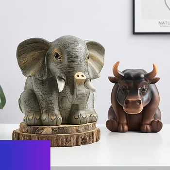 WU CHEN LONG Elefant, Flodhest Kunst-Skulptur Dekoration Abstrakte Dyr, Næsehorn Statue Kreative Home Decor Harpiks Håndværk R4493