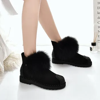 2020 Nye Kvinder Naturlige Fox Fur Varm Sne Støvler Mode Støvler til Kvinder af Høj Kvalitet Læder Vinter Ankle Støvler