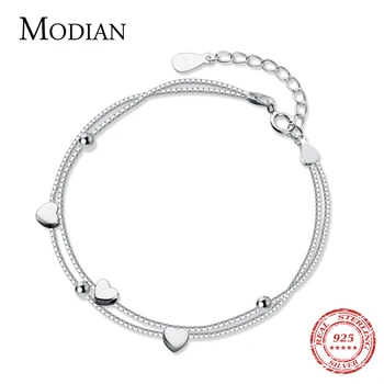 Modian Nye 925 Sterling Sølv Lidt Bolde, Kærlighed Hjerte Armbånd til Kvinder, Justerbar Kæde Fine Smykker Elsker Gave
